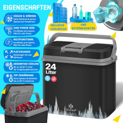 KESSER® Glacière électrique, 24 l, fonctions Chaud et Froid, 12 V/230 V, mini réfrigérateur, avec 2 accumulateurs de froid, clas
