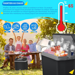 KESSER® Glacière électrique, 24 l, fonctions Chaud et Froid, 12 V/230 V, mini réfrigérateur, avec 2 accumulateurs de froid, clas