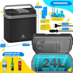 KESSER® Glacière électrique, 24 l, fonctions Chaud et Froid, 12 V/230 V, mini réfrigérateur, avec 2 accumulateurs de froid, clas