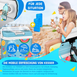 KESSER Glacière électrique de 24 litres | Refroidissement et chaleur | Glacière électrique avec 2 accumulateurs de froid 12 V et