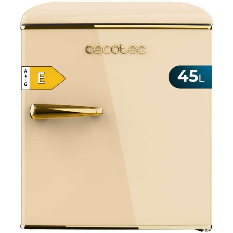 Cecotec mini frigo bolero coolmarket tt origin 45 beige e. réfrigérateur hauteur 55cm et largeur 44,7cm, classe énergétique e, b
