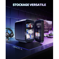 LIGIANT MF01C Mini Frigo, 7 Modes d'Éclairage (Y Compris Clignotant), 4L/6 Canettes, Refroidissement/Chauffage Silencieux, AC/DC