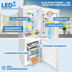 Bomann, KG7359 Réfrigérateur et Congélateur 173L Blanc - 121L Réfrigérateur, 52L Congélateur 4 Étoiles, Éclairage LED, Alarme d'