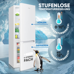 Bomann, KG7359 Réfrigérateur et Congélateur 173L Blanc - 121L Réfrigérateur, 52L Congélateur 4 Étoiles, Éclairage LED, Alarme d'