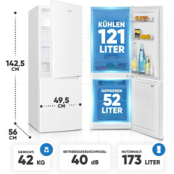 Bomann, KG7359 Réfrigérateur et Congélateur 173L Blanc - 121L Réfrigérateur, 52L Congélateur 4 Étoiles, Éclairage LED, Alarme d'