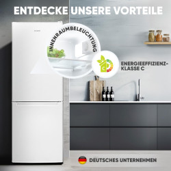 Bomann, KG7359 Réfrigérateur et Congélateur 173L Blanc - 121L Réfrigérateur, 52L Congélateur 4 Étoiles, Éclairage LED, Alarme d'