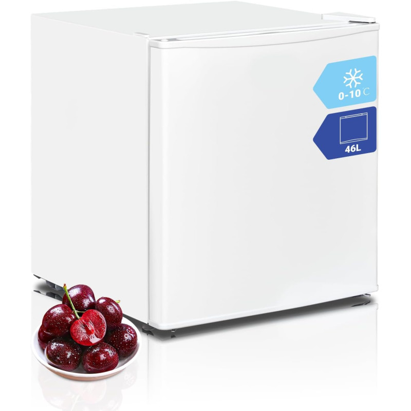 Mini Frigo, Petit Frigo de Chambre, 46L, Mini Réfrigérateur, Silencieux, Porte Réversible, pour Maison Appartement, Blanc, 0-10℃
