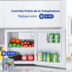 Mini Frigo, Petit Frigo de Chambre, 46L, Mini Réfrigérateur, Silencieux, Porte Réversible, pour Maison Appartement, Blanc, 0-10℃