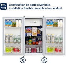 Petit Frigo, 91L, Température Réglable 2-8℃, Micro-Congélateur -3-0℃, Silencieux, Porte Réversible, Mini Réfrigérateur pour Cham