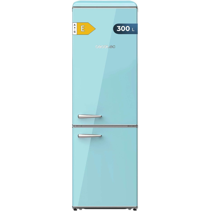 Cecotec Réfrigérateur Combiné Rétro 300L Bolero CoolMarket Combi Origin 300 Bleu E, Classe E, LED Intérieur, Crisper Box, Contrô