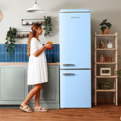 Cecotec Réfrigérateur Combiné Rétro 300L Bolero CoolMarket Combi Origin 300 Bleu E, Classe E, LED Intérieur, Crisper Box, Contrô