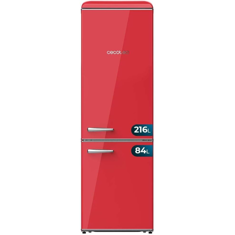 Cecotec Réfrigérateur Combiné Rétro 300L Bolero CoolMarket Combi Origin 300 Rouge E, Classe E, LED Intérieur, Crisper Box, Contr