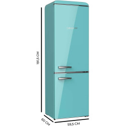 Cecotec Réfrigérateur Combiné Rétro 300 L Bolero CoolMarket Combi Origin 300 Vert E, Classe E, LED Intérieur, Crisper Box, Contr