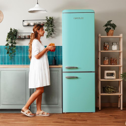 Cecotec Réfrigérateur Combiné Rétro 300 L Bolero CoolMarket Combi Origin 300 Vert E, Classe E, LED Intérieur, Crisper Box, Contr