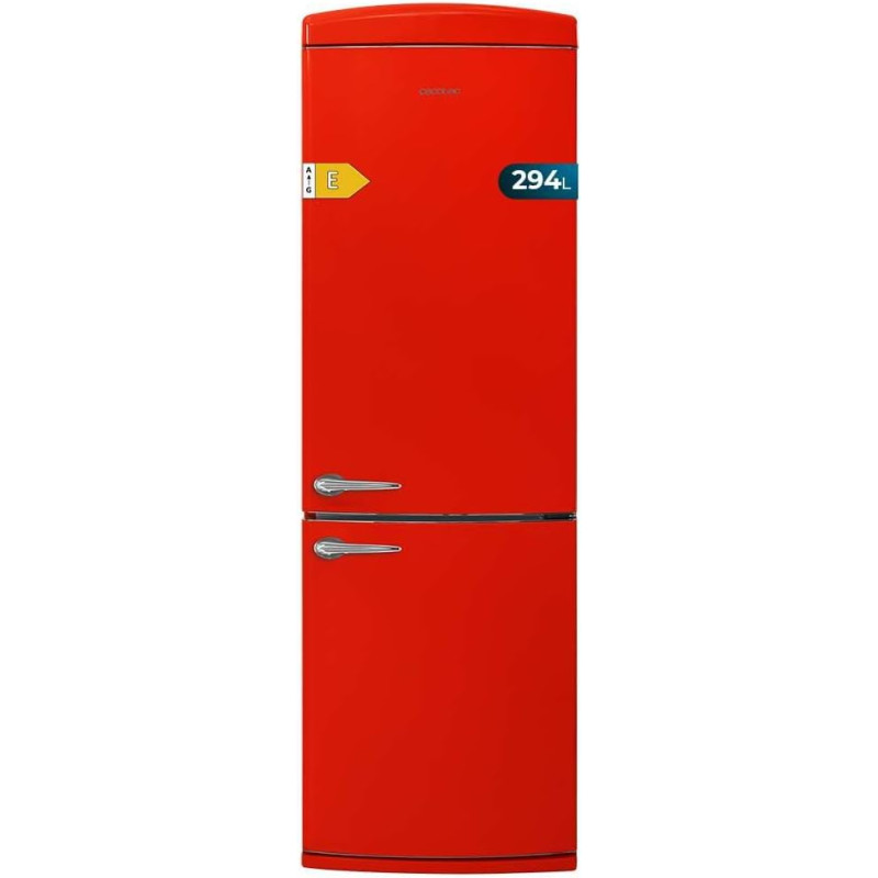 Cecotec Réfrigérateur combiné rétro à deux portes 294 L Bolero CoolMarket Combi Origin 294 Rouge. Hauteur 190 cm et largeur 60 c