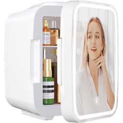 YASHE Mini Frigo pour Chambre, Frigo Skincare avec Miroir LED, Petit Frigo de 4L Portable, Thermoelectrique Chauffe & Refroidiss