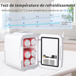 YASHE Mini Frigo pour Chambre, Frigo Skincare avec Miroir LED, Petit Frigo de 4L Portable, Thermoelectrique Chauffe & Refroidiss