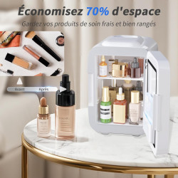 YASHE Mini Frigo pour Chambre, Frigo Skincare avec Miroir LED, Petit Frigo de 4L Portable, Thermoelectrique Chauffe & Refroidiss