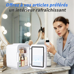 YASHE Mini Frigo pour Chambre, Frigo Skincare avec Miroir LED, Petit Frigo de 4L Portable, Thermoelectrique Chauffe & Refroidiss
