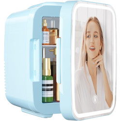 YASHE Mini Frigo pour Chambre, Frigo Skincare avec Miroir LED, Petit Frigo de 4L Portable, Thermoelectrique Chauffe & Refroidiss
