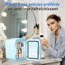 YASHE Mini Frigo pour Chambre, Frigo Skincare avec Miroir LED, Petit Frigo de 4L Portable, Thermoelectrique Chauffe & Refroidiss