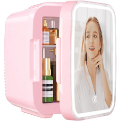 YASHE Mini Frigo pour Chambre, Frigo Skincare avec Miroir LED, Petit Frigo de 4L Portable, Thermoelectrique Chauffe & Refroidiss