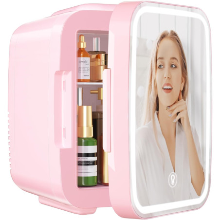 YASHE Mini Frigo pour Chambre, Frigo Skincare avec Miroir LED, Petit Frigo de 4L Portable, Thermoelectrique Chauffe & Refroidiss