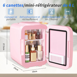 YASHE Mini Frigo pour Chambre, Frigo Skincare avec Miroir LED, Petit Frigo de 4L Portable, Thermoelectrique Chauffe & Refroidiss