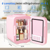 YASHE Mini Frigo pour Chambre, Frigo Skincare avec Miroir LED, Petit Frigo de 4L Portable, Thermoelectrique Chauffe & Refroidiss