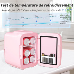YASHE Mini Frigo pour Chambre, Frigo Skincare avec Miroir LED, Petit Frigo de 4L Portable, Thermoelectrique Chauffe & Refroidiss