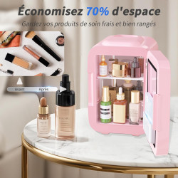 YASHE Mini Frigo pour Chambre, Frigo Skincare avec Miroir LED, Petit Frigo de 4L Portable, Thermoelectrique Chauffe & Refroidiss