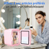 YASHE Mini Frigo pour Chambre, Frigo Skincare avec Miroir LED, Petit Frigo de 4L Portable, Thermoelectrique Chauffe & Refroidiss