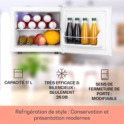 Klarstein Mini Frigo de Chambre pour Boissons, Petit Silencieux, Bar Intérieur, Bières, Vins, Refrigerateur Camping, 3 Niveaux R