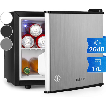 KLARSTEIN Mini Frigo de Chambre pour Boissons, Silencieux, Mini Bar Intérieur, Bières, Vins, Petit Refrigerateur Camping, 3 Nive