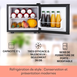 KLARSTEIN Mini Frigo de Chambre pour Boissons, Silencieux, Mini Bar Intérieur, Bières, Vins, Petit Refrigerateur Camping, 3 Nive