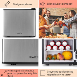 KLARSTEIN Mini Frigo de Chambre pour Boissons, Silencieux, Mini Bar Intérieur, Bières, Vins, Petit Refrigerateur Camping, 3 Nive