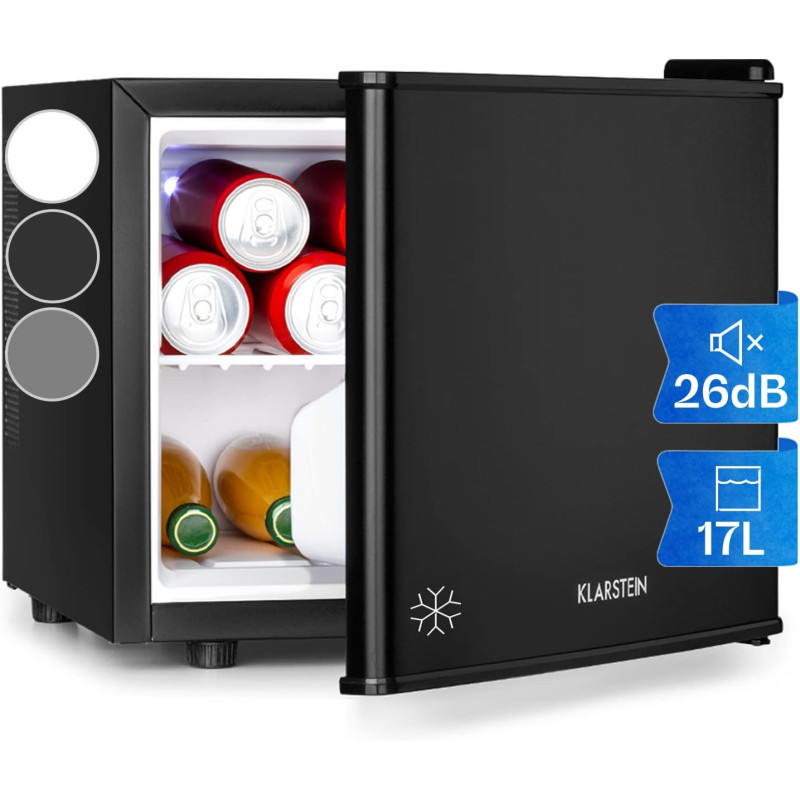 KLARSTEIN Mini Frigo de Chambre pour Boissons, Petit Réfrigérateur Silencieux, Mini Bar Intérieur, Bières, Vins, Camping, 3 Nive