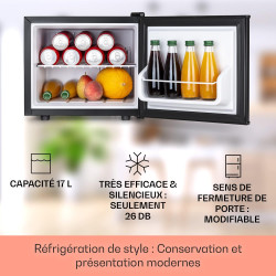 KLARSTEIN Mini Frigo de Chambre pour Boissons, Petit Réfrigérateur Silencieux, Mini Bar Intérieur, Bières, Vins, Camping, 3 Nive