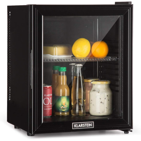 KLARSTEIN Brooklyn Mini Frigo de Chambre, Mini Bar, Refrigerateur Aliments, Boissons, Porte en Verre, Etagères Réglables, Petit 