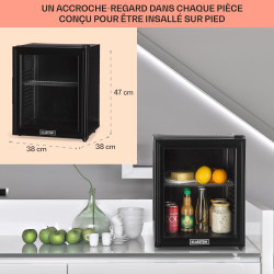 KLARSTEIN Brooklyn Mini Frigo de Chambre, Mini Bar, Refrigerateur Aliments, Boissons, Porte en Verre, Etagères Réglables, Petit 