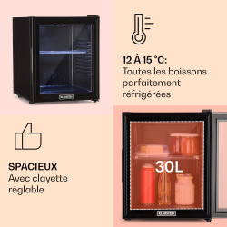 Klarstein Mini Frigo de Chambre 32L pour Snacks et Boissons, Petit Refrigerateur Silencieux avec tagres Reglables, 12-18C