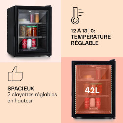 Klarstein Petit Frigo de Chambre de 42L pour Snacks et Boissons, Top Silencieux, Mini Bar, Camping, Cosmetique, Refrigerateur av