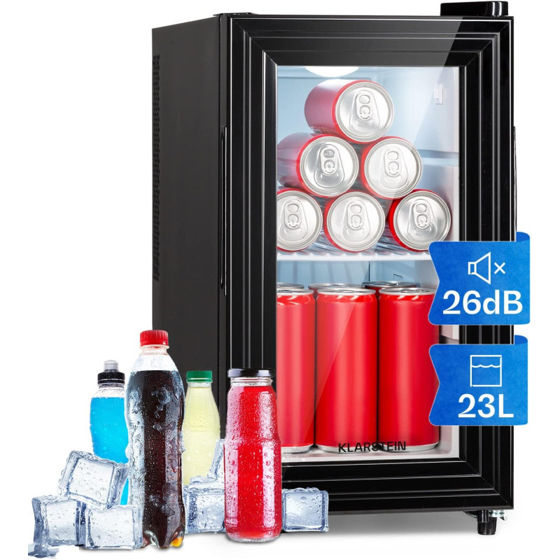 KLARSTEIN Mini Frigo de Chambre de 23L pour Snacks et Boissons, Top Silencieux, Petit Bar, Réfrigérateur Camping, Cosmetique, av