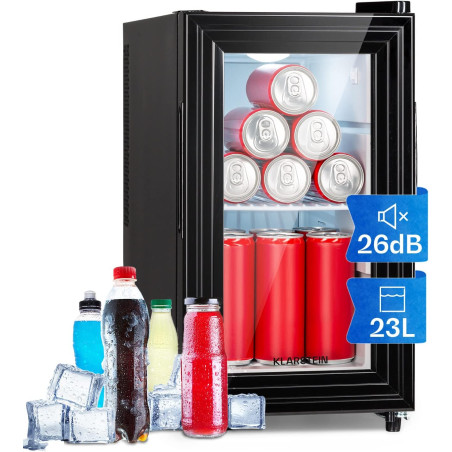 KLARSTEIN Mini Frigo de Chambre de 23L pour Snacks et Boissons, Top Silencieux, Petit Bar, Réfrigérateur Camping, Cosmetique, av