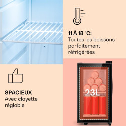 KLARSTEIN Mini Frigo de Chambre de 23L pour Snacks et Boissons, Top Silencieux, Petit Bar, Réfrigérateur Camping, Cosmetique, av