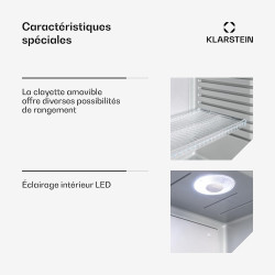 KLARSTEIN Brooklyn Mini Frigo de Chambre, Mini Bar, Refrigerateur Aliments et Boissons, Porte en Verre, Etagères Réglables, Peti