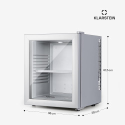 KLARSTEIN Brooklyn Mini Frigo de Chambre, Mini Bar, Refrigerateur Aliments et Boissons, Porte en Verre, Etagères Réglables, Peti