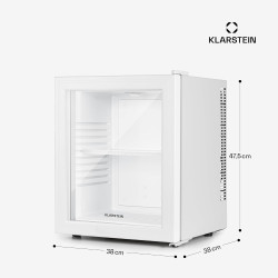 KLARSTEIN Brooklyn Mini Frigo de Chambre, Mini Bar, Refrigerateur Aliments, Boissons, Porte en Verre, Etagères Réglables, Petit 