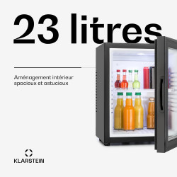 KLARSTEIN Brooklyn Mini Frigo de Chambre, Bar, Aliments, Boissons, Porte en Verre, Etagères Réglables, Camping, Voiture, Cosmeti