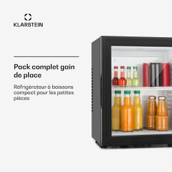 KLARSTEIN Brooklyn Mini Frigo de Chambre, Bar, Aliments, Boissons, Porte en Verre, Etagères Réglables, Camping, Voiture, Cosmeti